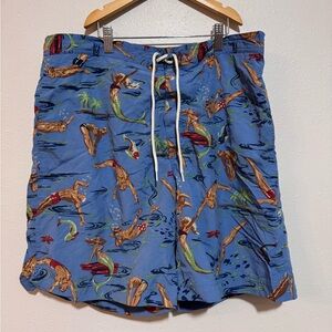 Vintage Polo Sport Ralph Lauren Men's Mermaid Print Swim Trunks  Size L large